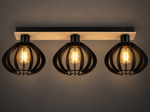 Lampa sufitowa 3xE27 NICOLETA BLACK AND NATURAL 813