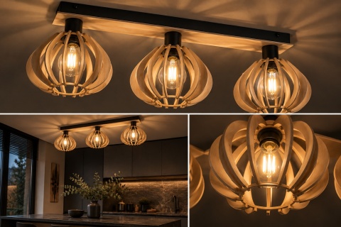 Lampa sufitowa 3xE27 NICOLETA NATURAL AND BLACK 823