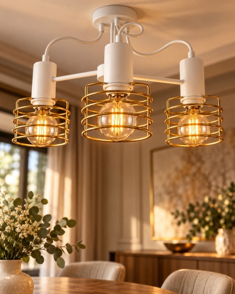 Lampa sufitowa 3xE27 RUNE WHITE/GOLD
