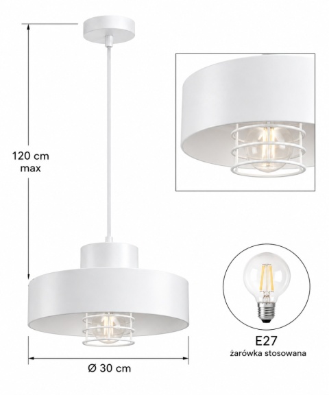 Lampa wisząca 1xE27 BOSSI II WHITE
