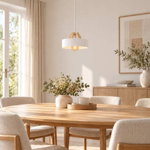 Lampa wisząca 1xE27 BOSSI WOOD NATURAL/WHITE