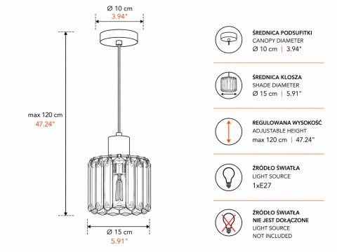 Lampa wisząca 1xE27 DECO
