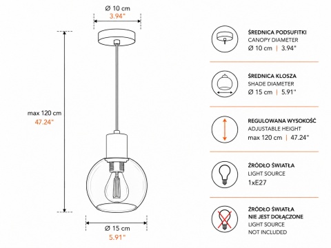 Lampa wisząca 1xE27 JANTAR WOOD