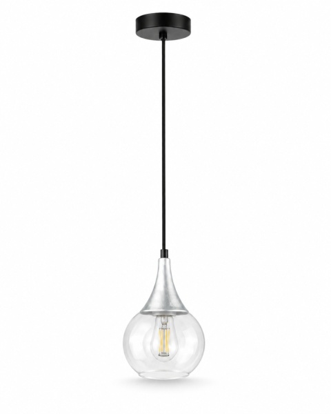 Lampa wisząca 1xE27 LACRIMA CLEAR BLACK/SILVER