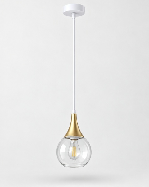 Lampa wisząca 1xE27 LACRIMA CLEAR WHITE/GOLD