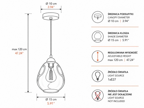 Lampa wisząca 1xE27 LOKI BLACK