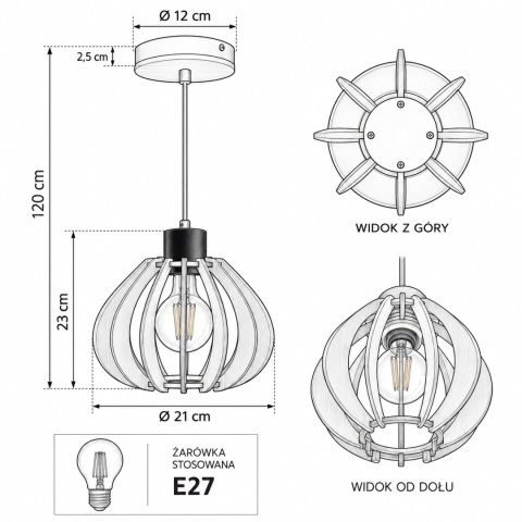 Lampa wisząca 1xE27 NICOLETA GREY 831