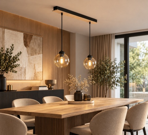 Lampa wisząca 2xE27 AMBRE WOOD