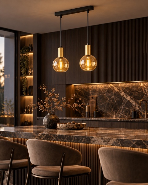 Lampa wisząca 2xE27 JANTAR GOLD