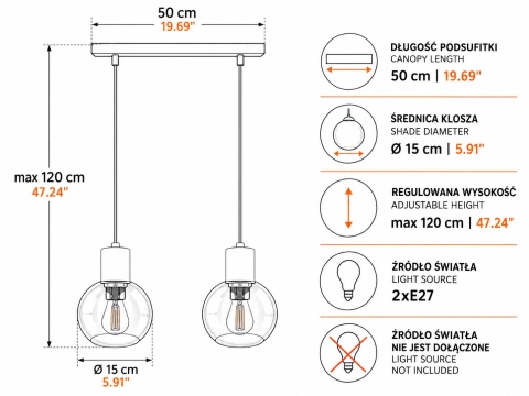 Lampa wisząca 2xE27 JANTAR WOOD