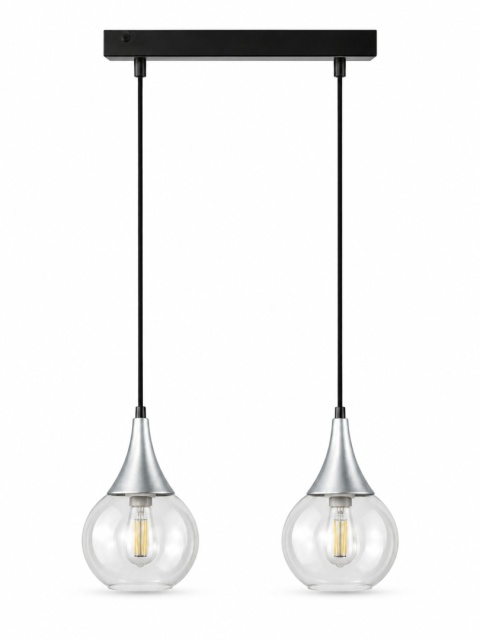 Lampa wisząca 2xE27 LACRIMA CLEAR BLACK/SILVER