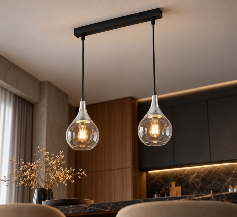 Lampa wisząca 2xE27 LACRIMA CLEAR BLACK/SILVER