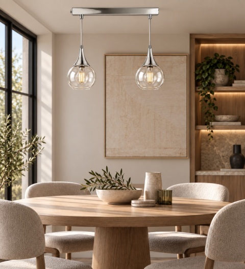 Lampa wisząca 2xE27 LACRIMA CLEAR SILVER