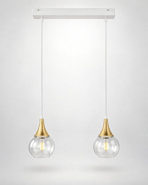 Lampa wisząca 2xE27 LACRIMA CLEAR WHITE/GOLD