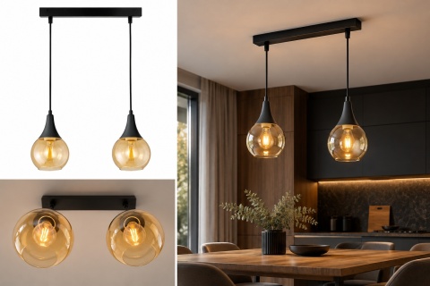 Lampa wisząca 2xE27 LACRIMA HONEY BLACK