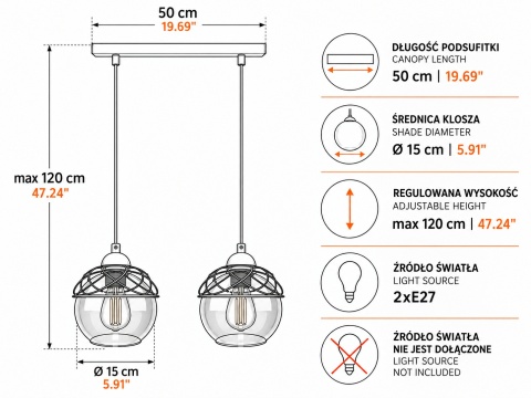 Lampa wisząca 2xE27 MERA BLACK/GOLD