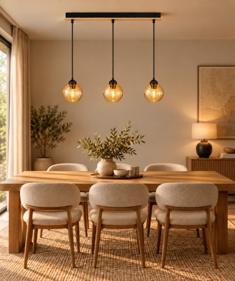 Lampa wisząca 3xE27 AMBRE WOOD