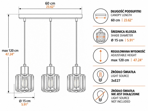 Lampa wisząca 3xE27 DECO
