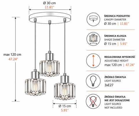 Lampa wisząca 3xE27 DECO