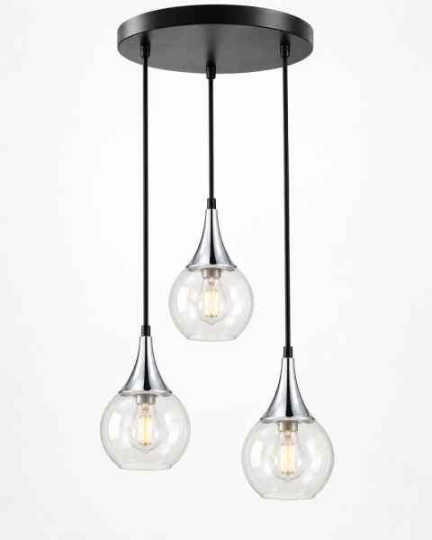 Lampa wisząca 3xE27 LACRIMA CLEAR BLACK/SILVER