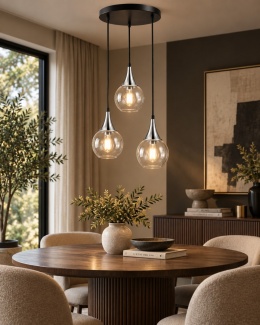 Lampa wisząca 3xE27 LACRIMA CLEAR BLACK/SILVER