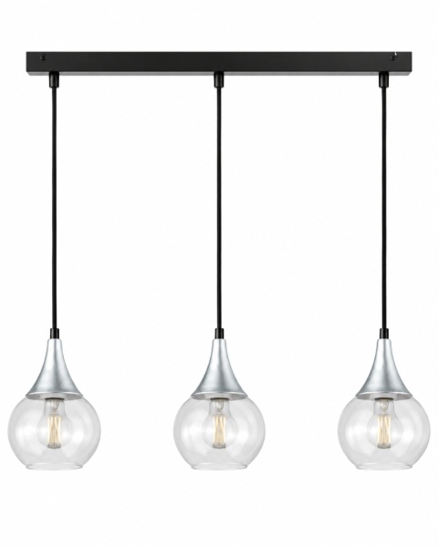 Lampa wisząca 3xE27 LACRIMA CLEAR BLACK/SILVER