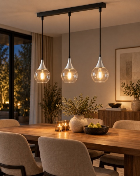 Lampa wisząca 3xE27 LACRIMA CLEAR BLACK/SILVER