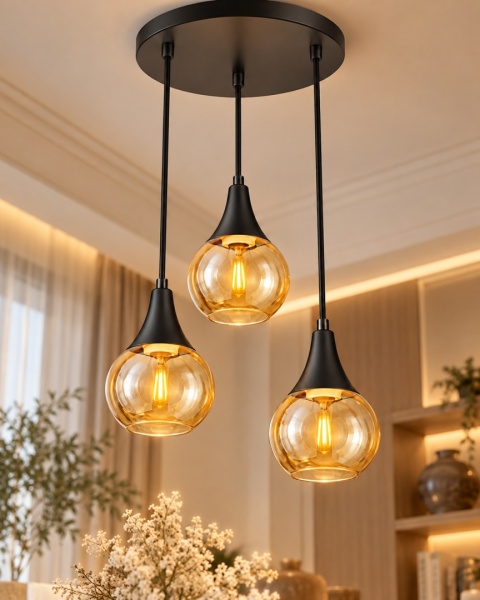 Lampa wisząca 3xE27 LACRIMA HONEY BLACK