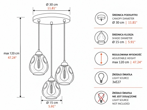 Lampa wisząca 3xE27 LOKI SILVER