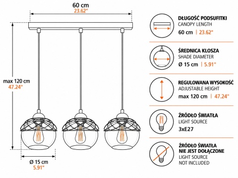 Lampa wisząca 3xE27 MERA BLACK