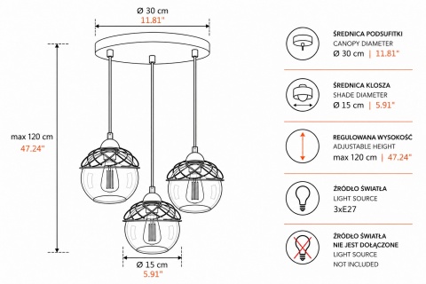 Lampa wisząca 3xE27 MERA BLACK