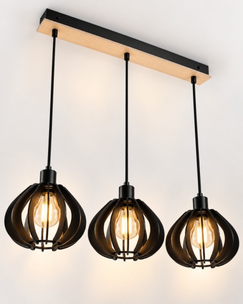 Lampa wisząca 3xE27 NICOLETA BLACK AND NATURAL 815