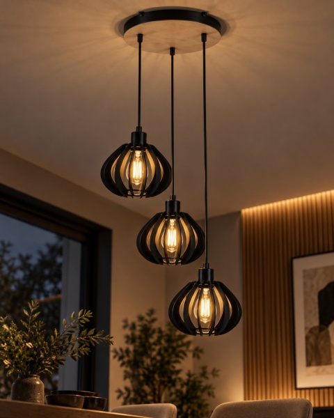 Lampa wisząca 3xE27 NICOLETA BLACK AND NATURAL 816