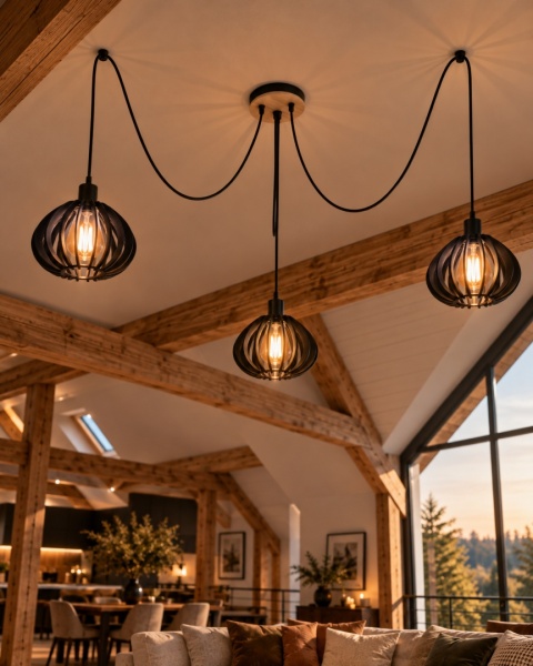 Lampa wisząca 3xE27 NICOLETA BLACK AND NATURAL 818