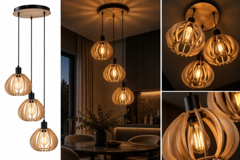 Lampa wisząca 3xE27 NICOLETA NATURAL AND BLACK 826