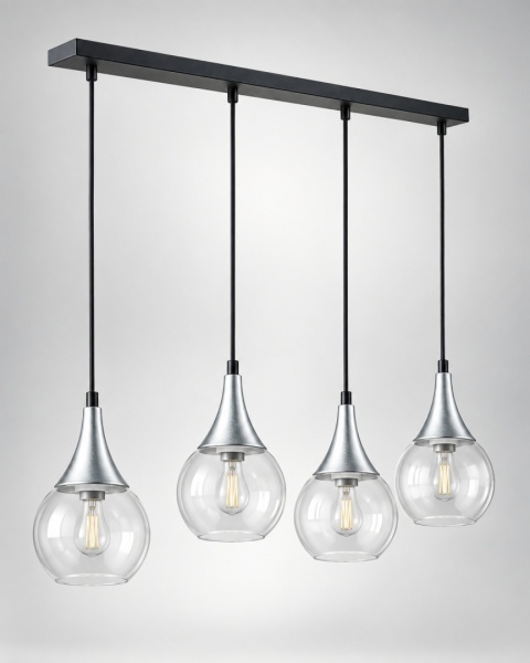 Lampa wisząca 4xE27 LACRIMA CLEAR BLACK/SILVER