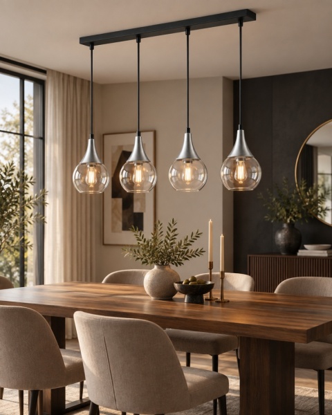 Lampa wisząca 4xE27 LACRIMA CLEAR BLACK/SILVER