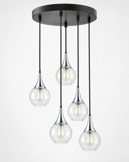 Lampa wisząca 5xE27 LACRIMA CLEAR BLACK/SILVER