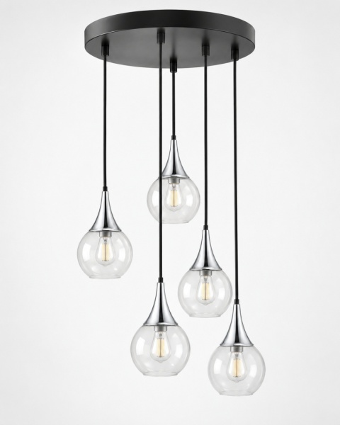 Lampa wisząca 5xE27 LACRIMA CLEAR BLACK/SILVER