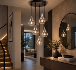 Lampa wisząca 5xE27 LACRIMA CLEAR BLACK/SILVER