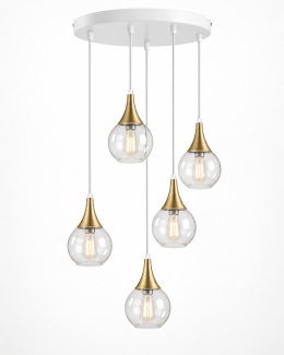 Lampa wisząca 5xE27 LACRIMA CLEAR WHITE/GOLD