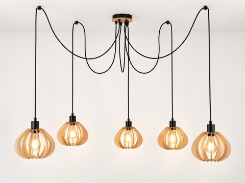 Lampa wisząca 5xE27 NICOLETA NATURAL AND BLACK 829