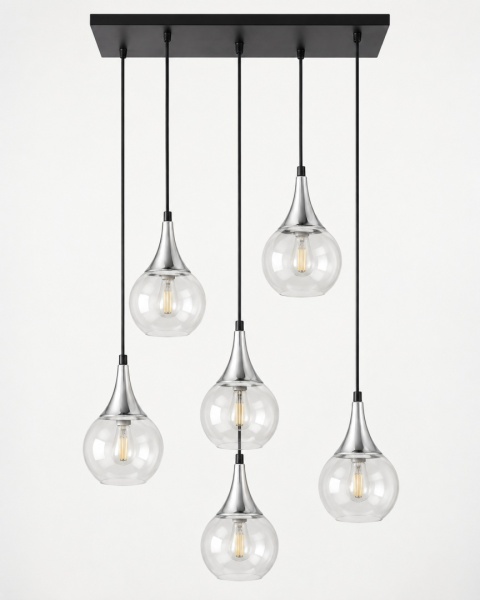 Lampa wisząca 6xE27 LACRIMA CLEAR BLACK/SILVER