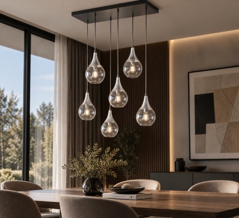 Lampa wisząca 6xE27 LACRIMA CLEAR BLACK/SILVER