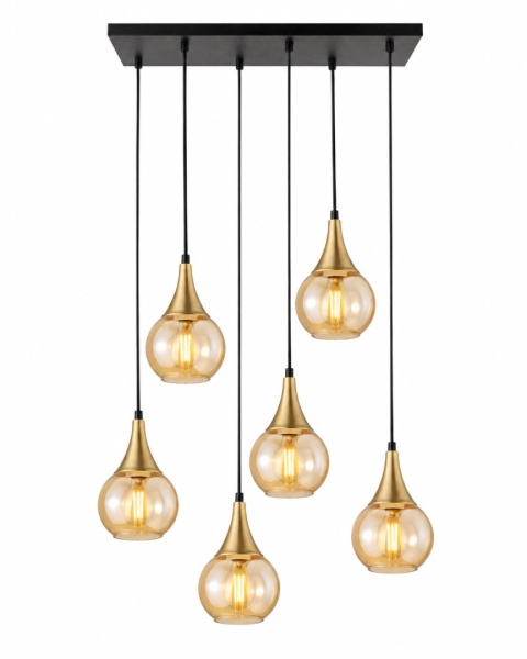 Lampa wisząca 6xE27 LACRIMA HONEY BLACK/GOLD