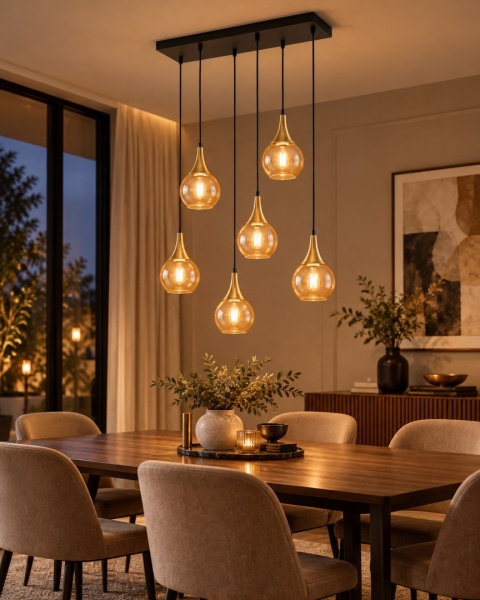 Lampa wisząca 6xE27 LACRIMA HONEY BLACK/GOLD
