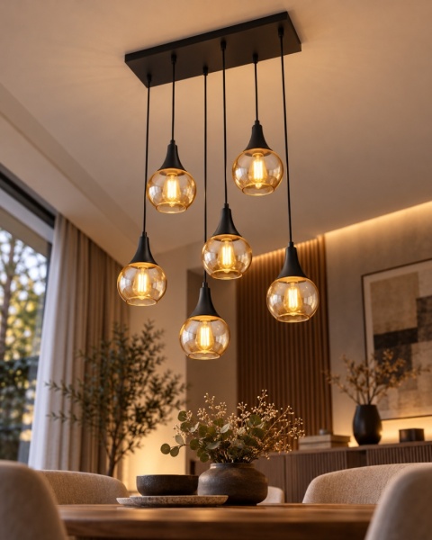 Lampa wisząca 6xE27 LACRIMA HONEY BLACK