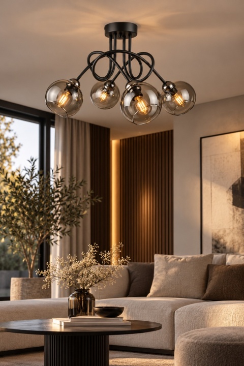 Lampa sufitowa 4xE27 RING BLACK/SILVER
