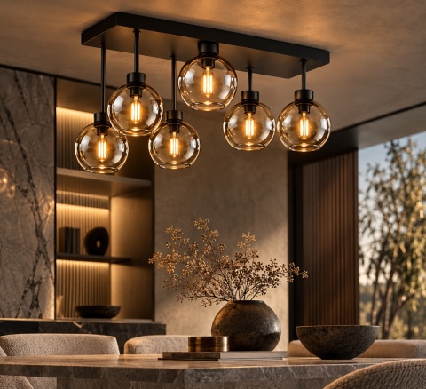 Lampa sufitowa 6xE27 Nessa Black/Honey