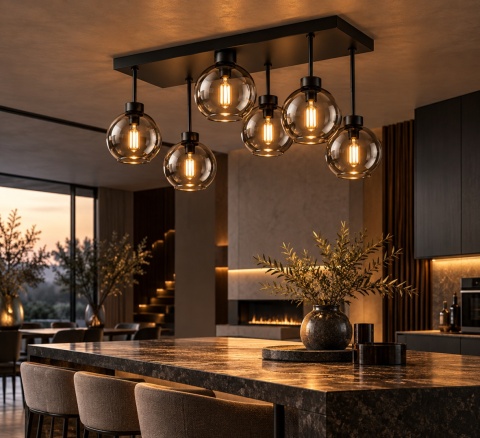 Lampa sufitowa 6xE27 Nessa Black/Smoky